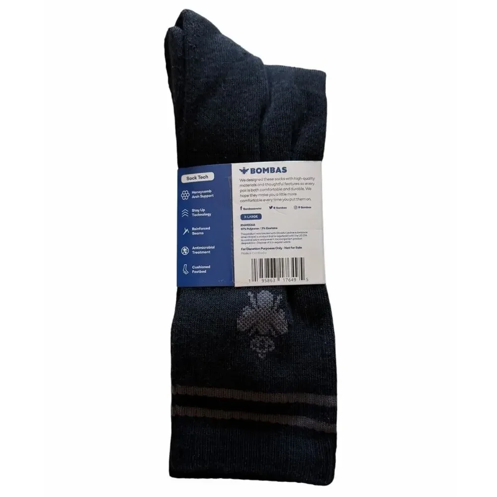 Bombas Men’s XL Performance Crew Sock Bundle 3 Pair Black Athletic NIP